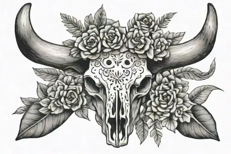 cow skull plants or succulents geometric throat tattoo tattoo design idea