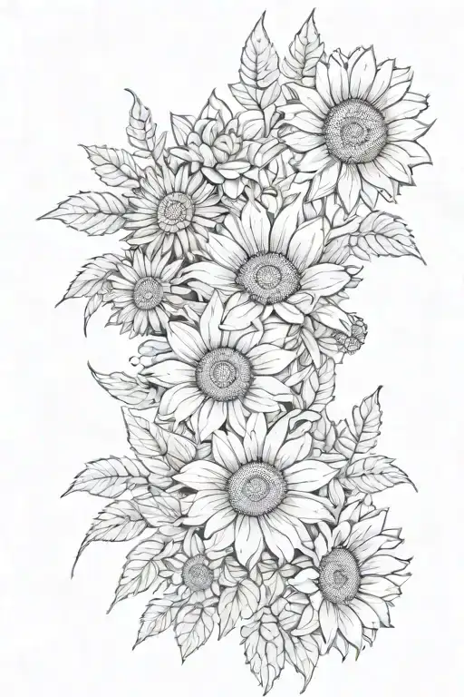 small line simple tattoo bouquet of crysthanum lavender and sunflowers wrapped in a bow  tattoo design idea