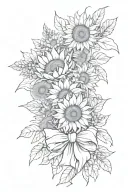 small line simple tattoo bouquet of crysthanum lavender and sunflowers wrapped in a bow  tattoo design idea
