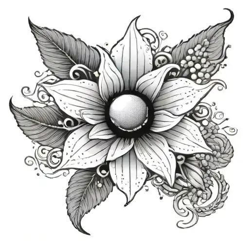 A black and white illustration inspired by Nico Robin’s Demonio Fleur technique from One Piece, reimagined for an origin tattoo design idea