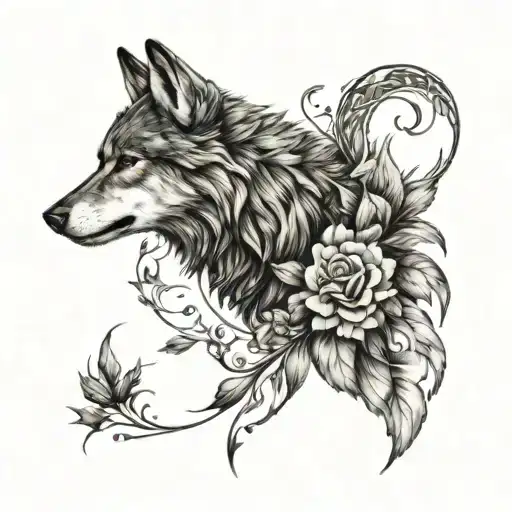 A tattoo symbolizing the beauty of resilience with imagery of warrior blood but make it feminine wolf tattoo design idea