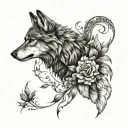 A tattoo symbolizing the beauty of resilience with imagery of warrior blood but make it feminine wolf tattoo design idea