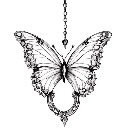 butterfly horse shoe  ribbon good luck chandelier  tattoo design idea