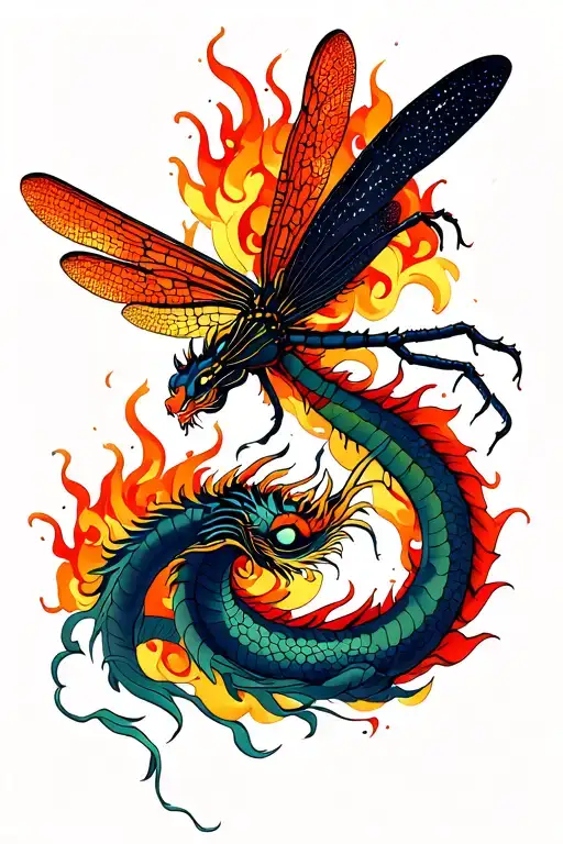 dragon fly out of clouds fire rain tattoo design idea