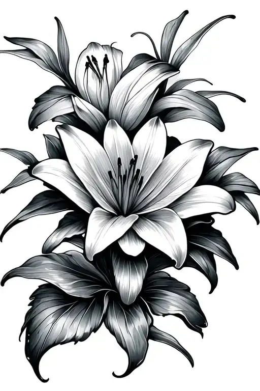 butterfly and lily flower tattoo design idea