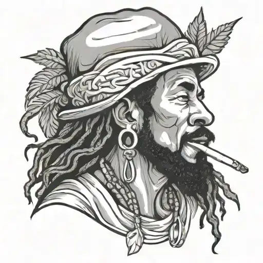 reggae, man, smoking weed tattoo design idea