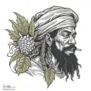 reggae, man, smoking weed tattoo design idea