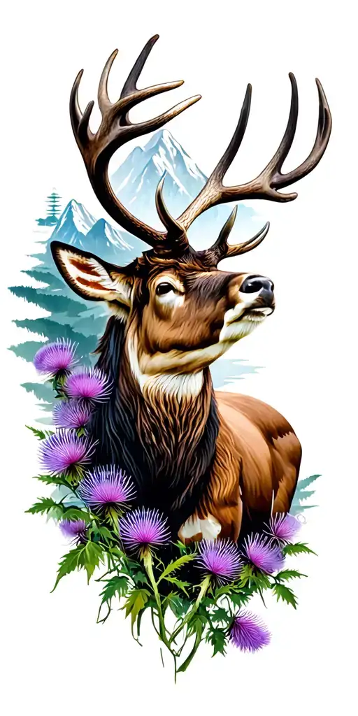 saltire stag thistles mountains loch tattoo design idea