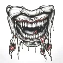 make vampire mouth with teeth out a little and tounge with blood dripping for my palm tattoo design idea