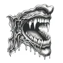 make vampire mouth with teeth out a little and tounge with blood dripping for my palm tattoo design idea