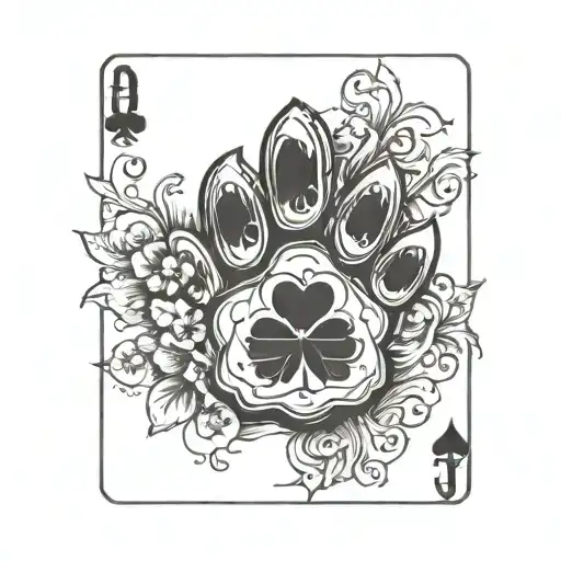 paw print playing card western tattoo design idea