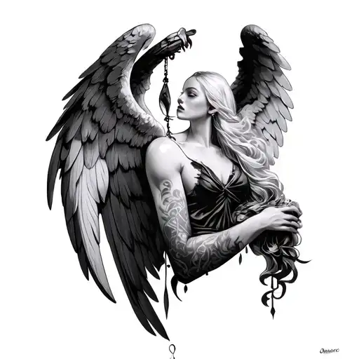 omerta angel and scalleto tattoo design idea