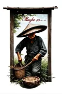 "Maybe so…" old Chinese farmer working in the field with his face hidden by his hat tattoo design idea
