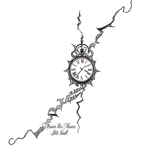 a tattoo of a broken clock with 3 peoples names written at the bottom have two kids one bigger than the other tattoo design idea