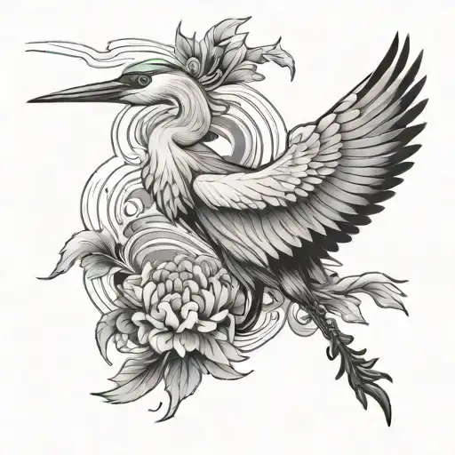 crane with tattoo design idea