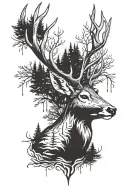 deer head with trees tattoo design idea