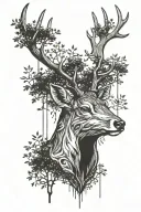 deer head with trees tattoo design idea