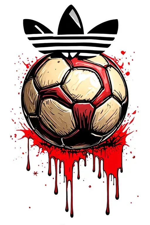 old adidas logo and soccer ball with blood drippig down them tattoo design idea