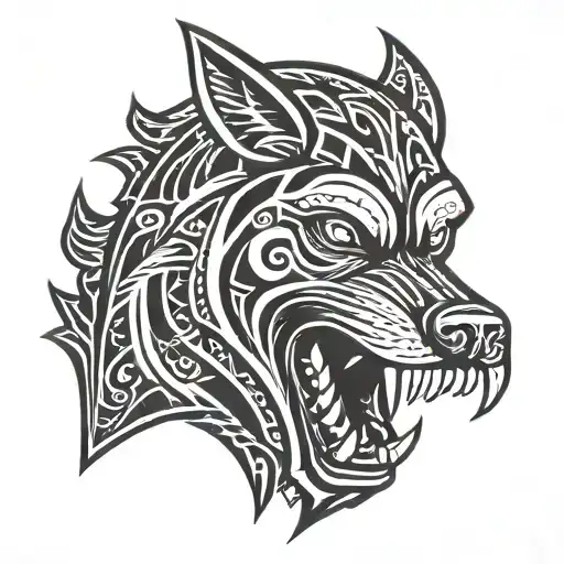 Angry dog baring teeth tattoo design idea