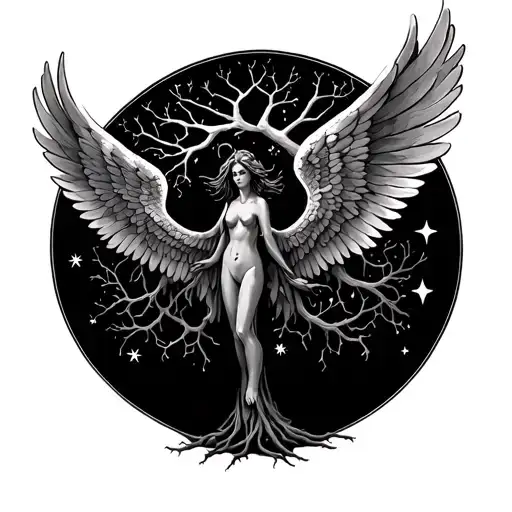 Family tree using star signs, cancer, taurus, virgo and pisces. Include angels wings but not a whole angel tattoo design idea