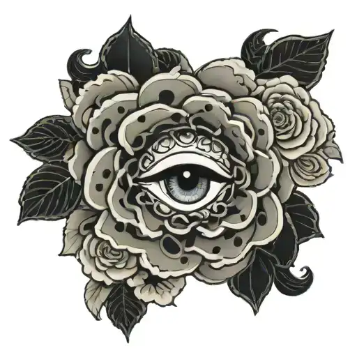 Rosette spots camouflaging multiple eyes tattoo design idea