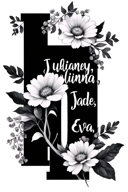 "Honey, Julianna, Jade, Eva" Flowers, long stem... They are my daughter's name. My mom is called H tattoo design idea