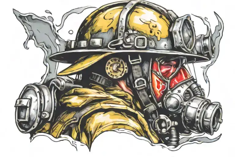 firefighter in dirty helmet tattoo design idea