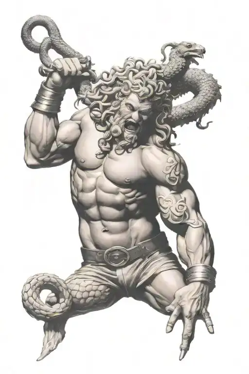 hercules fighting hydra tattoo design idea