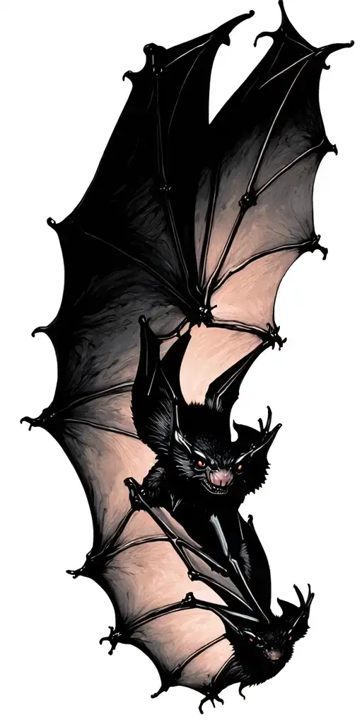 poison tree bats flying tattoo design idea