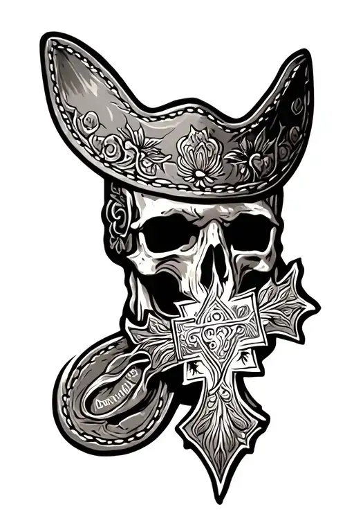 tooled leather with western style with ear tag with cross  tattoo design idea