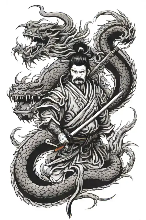 samurai and dragon tattoo high shading adapted tattoo design idea