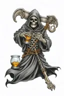 full color grim reaper holding hour glass tattoo design idea