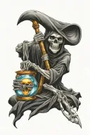 full color grim reaper holding hour glass tattoo design idea