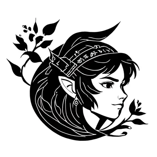 Minimalist tattoo design inspired by The Legend of Zelda, clean black line art style, small and elegant. Elements: Maste tattoo design idea