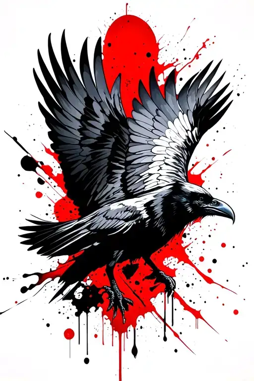 norse raven flying tattoo design idea