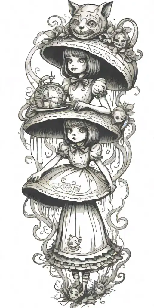descent into madness Fran Bow Alice in wonderland tattoo design idea
