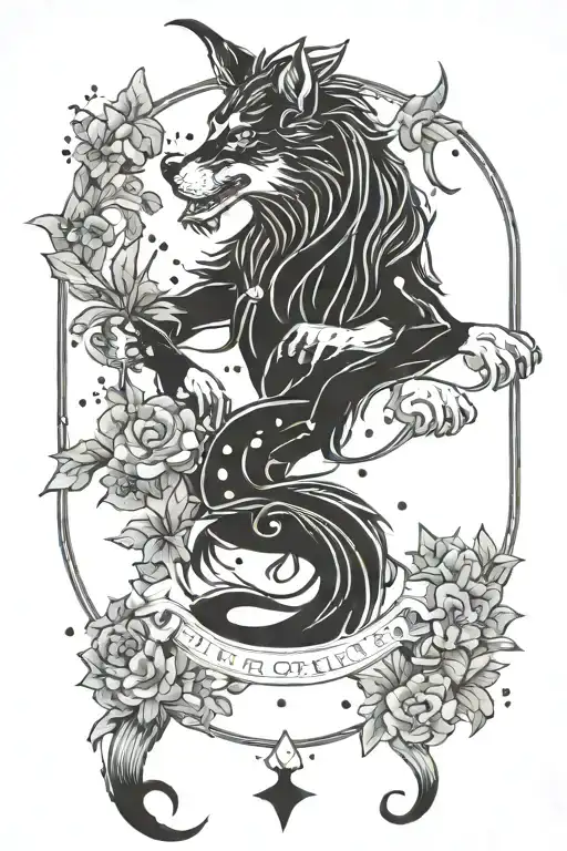 libra wolf Pisces, swimming Capricorn constellation tattoo design idea