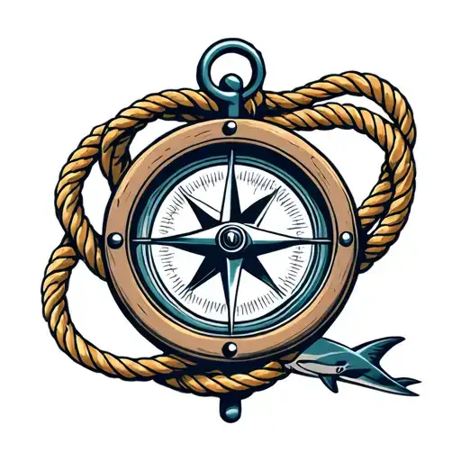 anchor rope boat compass shark tattoo design idea