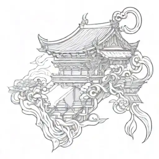 the side face of a pagoda perspective exiting the single omamori japanese blank empty paper charm tattoo design idea