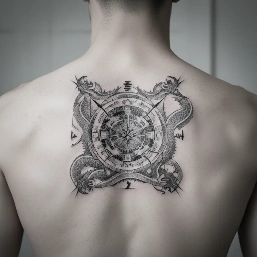 JAPANESE DRAGON surrounding the Norse compass tattoo tattoo design idea