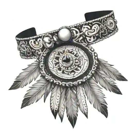 pinbone bead choker with bear claws and feathers tattoo design idea