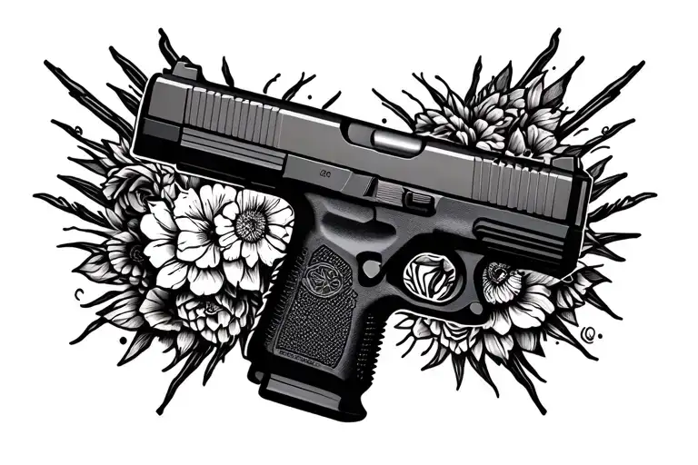 A Glock pistol surrounded tattoo design idea