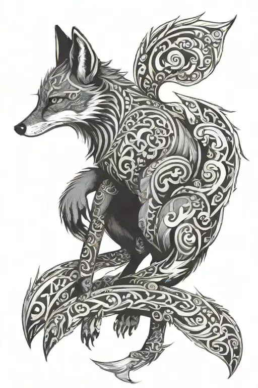 black fox full body cybercigilism neo tribal tattoo design idea
