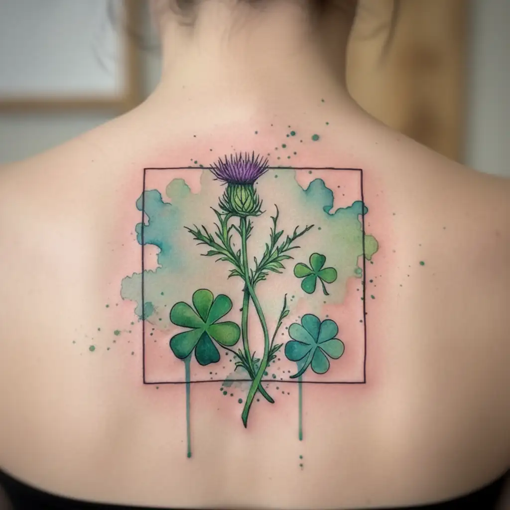 Edinburgh castle with thistle and shamrock intertwined tattoo design idea