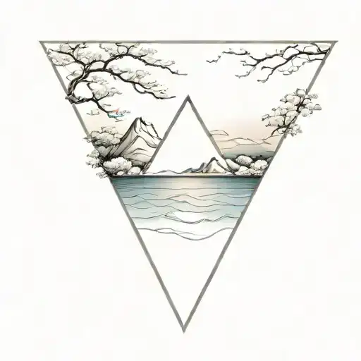 triangle sea gradient refined minimalist hokusai tattoo design idea