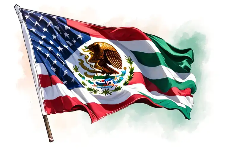 Mexican and American flag waving tattoo design idea