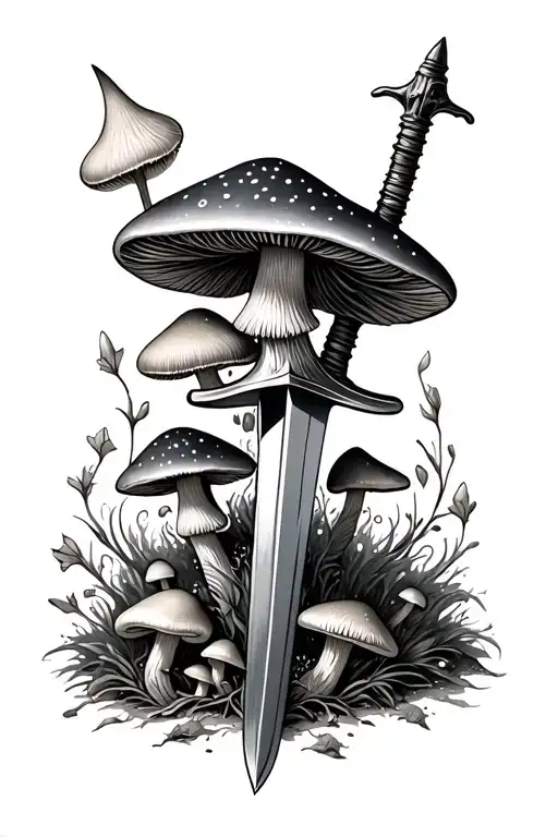 fairy core mushrooms animals swords tattoo design idea