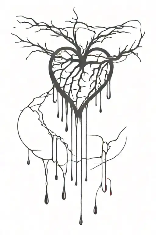 dripping blood Heart with celestial line work tattoo tattoo design idea