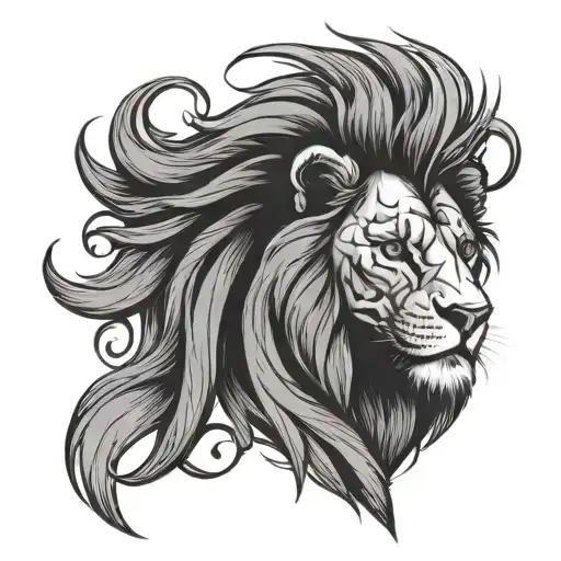 half skull half lion tattoo design idea