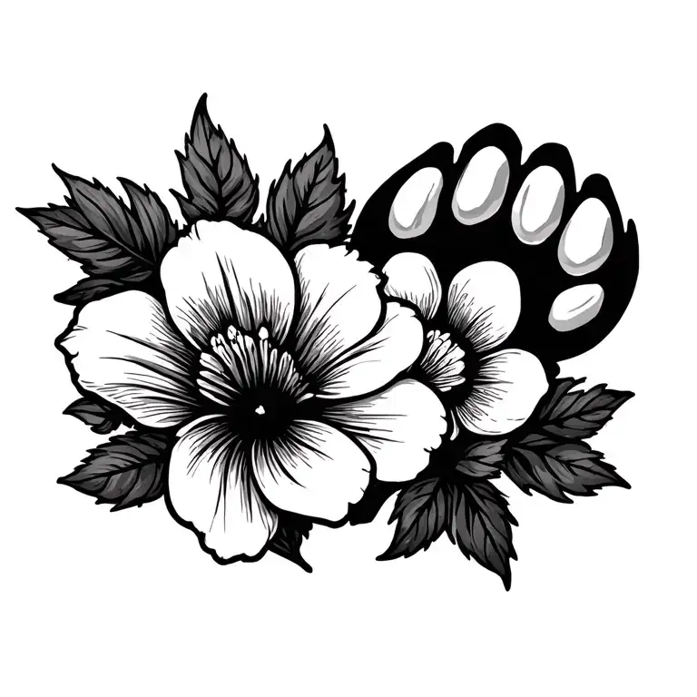 hades symbal and primrose flower and a dog paw print tattoo design idea